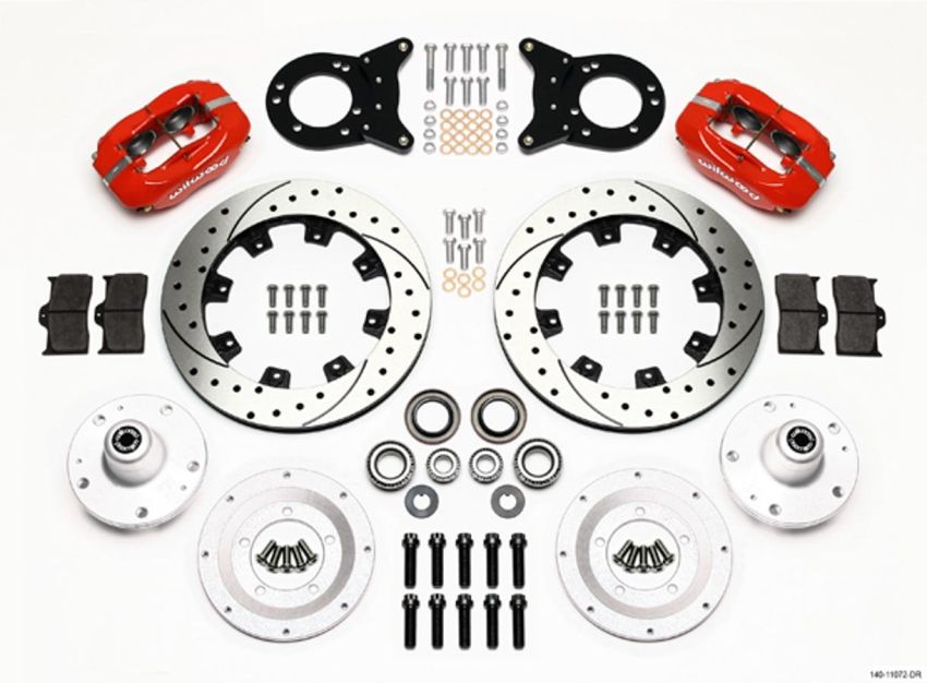 Wilwood 140-11072-DR Forged Dynalite Front Kit 12.19in Drill Red 1965-1969 Mustang Disc & Drum Spindle