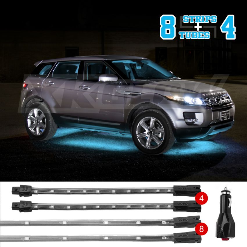 XKGLOW XK041005-AB XK Glow Strip Single Color Underglow LED Accent Light Car/Truck Kit Light Blue - 8x24In + 4x 8In