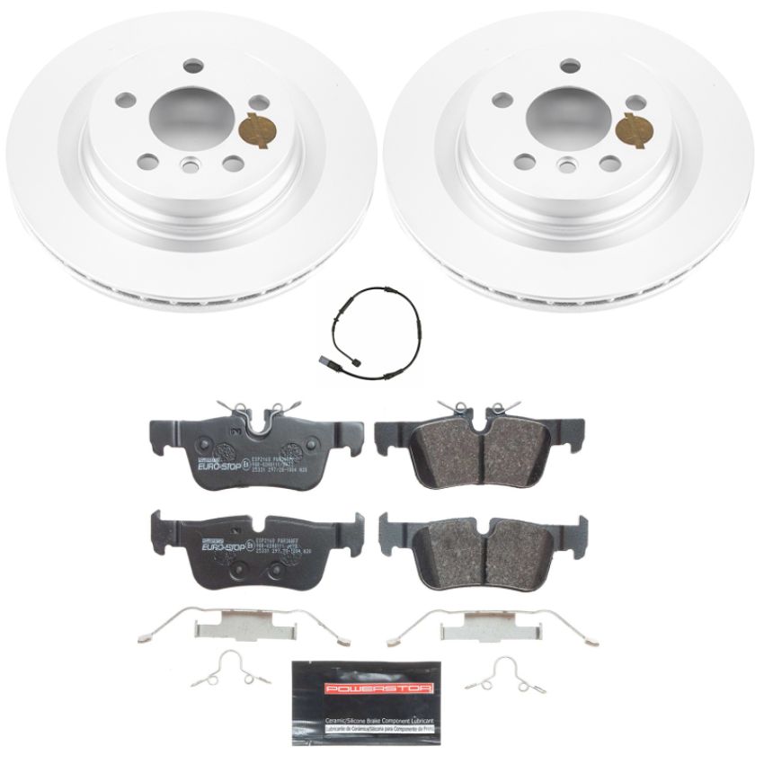 PowerStop ESK7899 Genuine Geomet Coated Rotors, ECE-R90 Brake Pads + Hardware Kit
