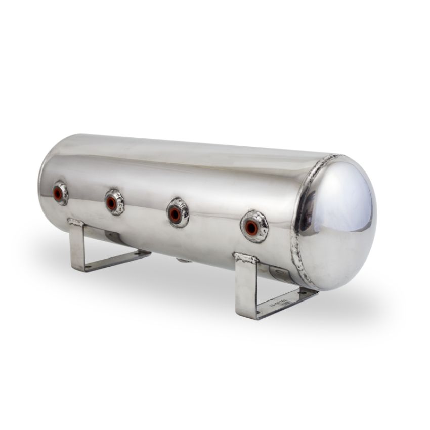 Air Lift 12958 2.5 Gal Alum Air Tank - (4) 1/4in Face Ports & 1/4in Drain Port - 20in L X 6in D - Polished