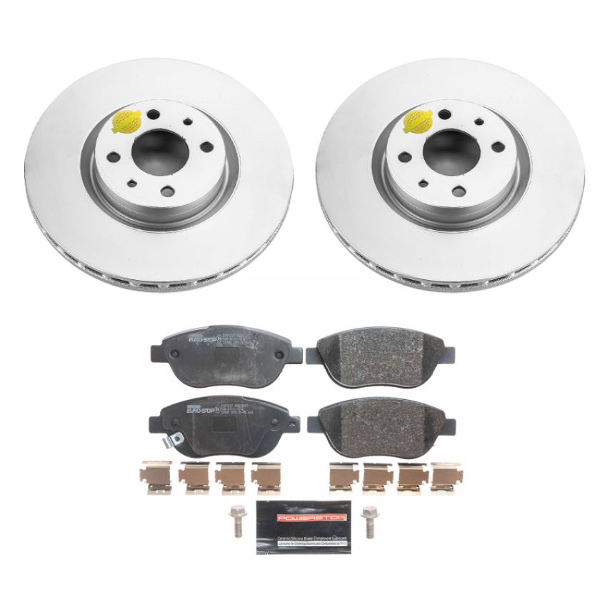 PowerStop ESK6426 Genuine Geomet Coated Rotors, ECE-R90 Brake Pads + Hardware Kit
