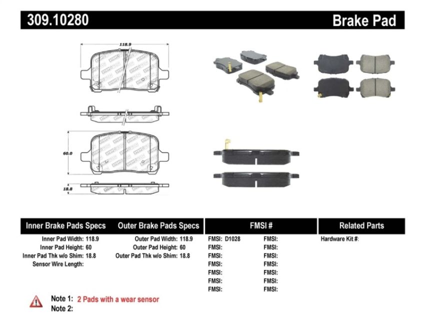 Stoptech 309.10280 Performance Brake Pads
