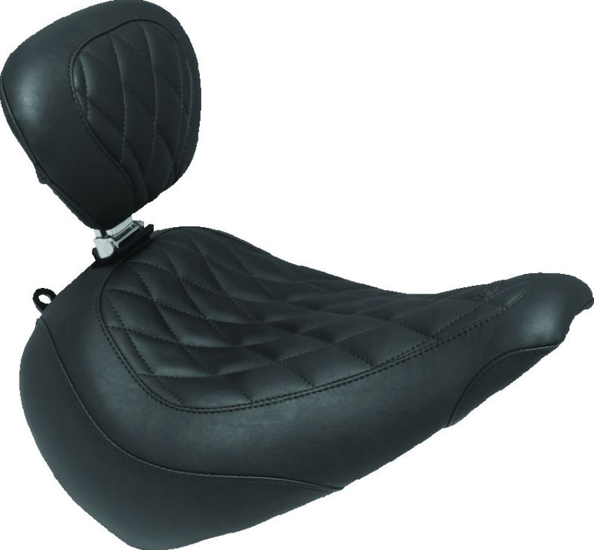 Mustang Motorcycle 83025 Mustang 18-21 Harley Fat Boy Wide Tripper Solo Seat w/Driver Backrest Diamond Stitch - Black