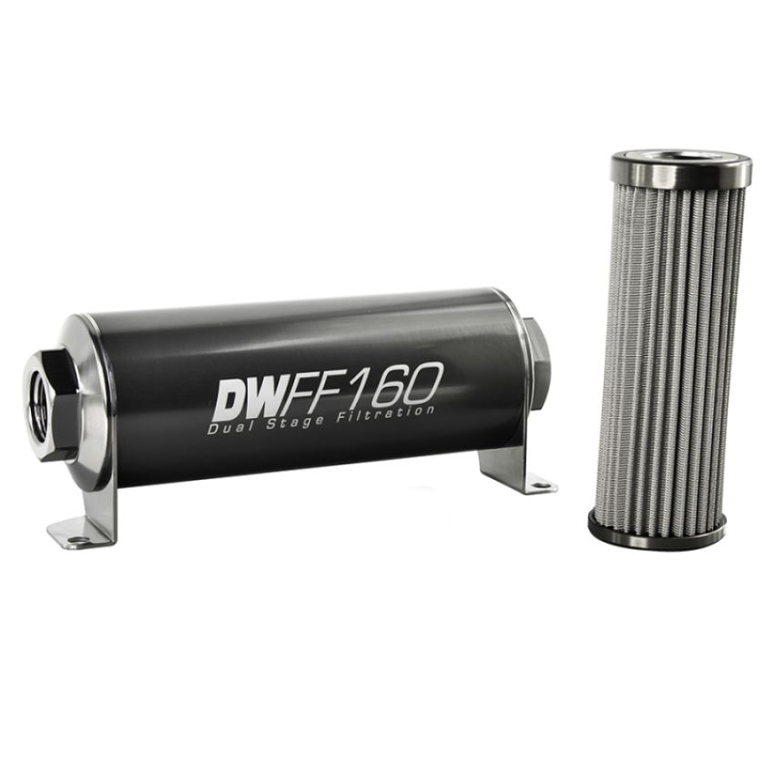 DeatschWerks Stainless Steel 8AN 100 Micron Universal Inline Fuel Filter Housing Kit (160mm)