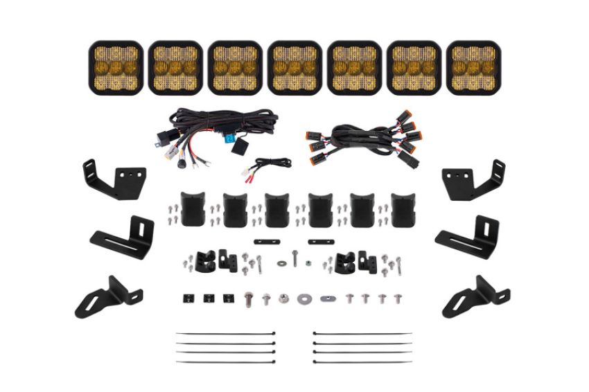 Diode Dynamics DD7829 Prinsu/Sherpa Roof Racks- SS5 7-Pod CrossLink Mounting Kit - Pro Yellow Combo