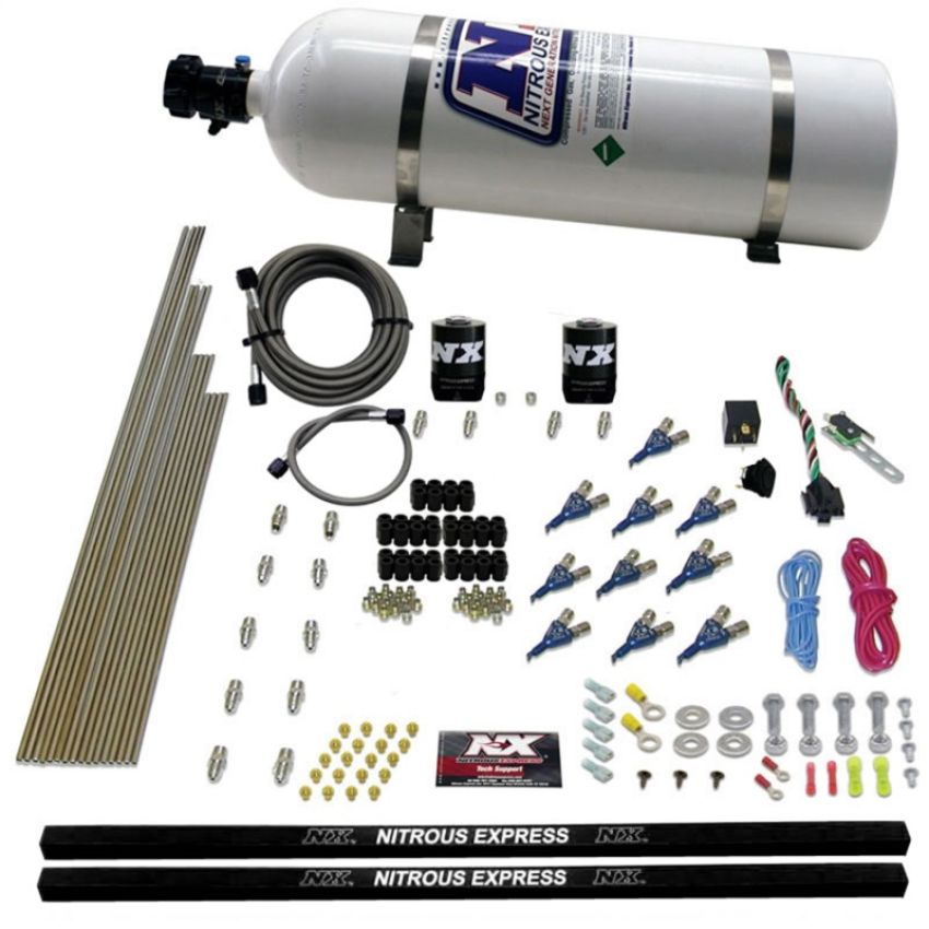 Nitrous Express 81000EFI-15 10-CYL PIRANHA NOZZLE DIRECT PORT SYSTEM W/ 15LB BOTTLE (250-500HP)