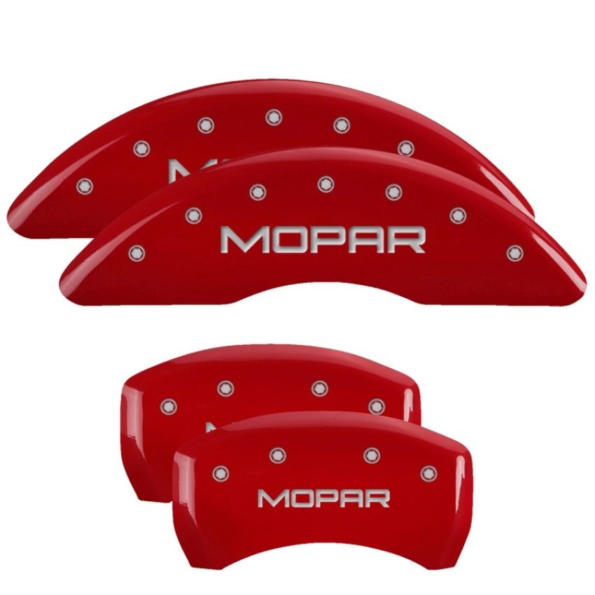 MGP 42012SMOPRD 4 Caliper Covers Engraved Front & Rear MOPAR Red finish silver ch