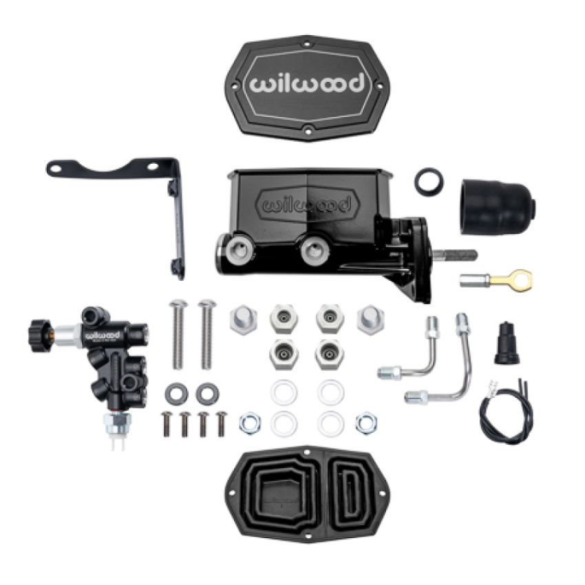 Wilwood 261-16796-BK Mopar Compact Tandem Master Cylinder Kit w/ Combination Valve & Pushrod 15/16in Bore - Black