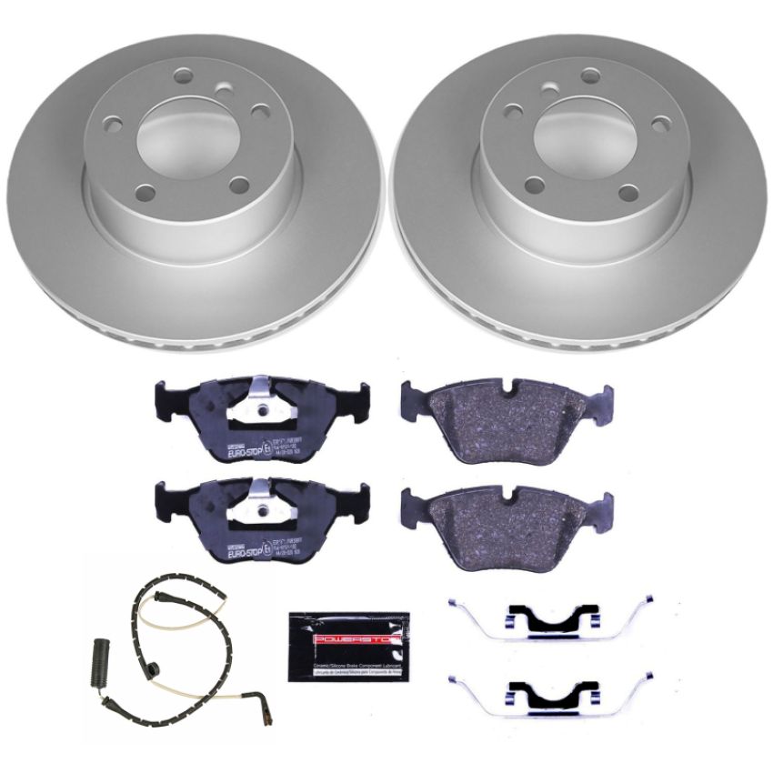 PowerStop ESK628 Genuine Geomet Coated Rotors, ECE-R90 Brake Pads + Hardware Kit