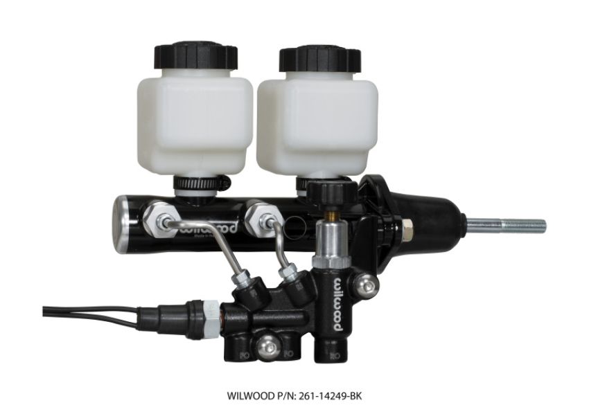 Wilwood 261-14249-BK Tandem Remote M/C Kit w L/H Brkt & Prop Valve - 7/8in Bore Black-W/Pushrod