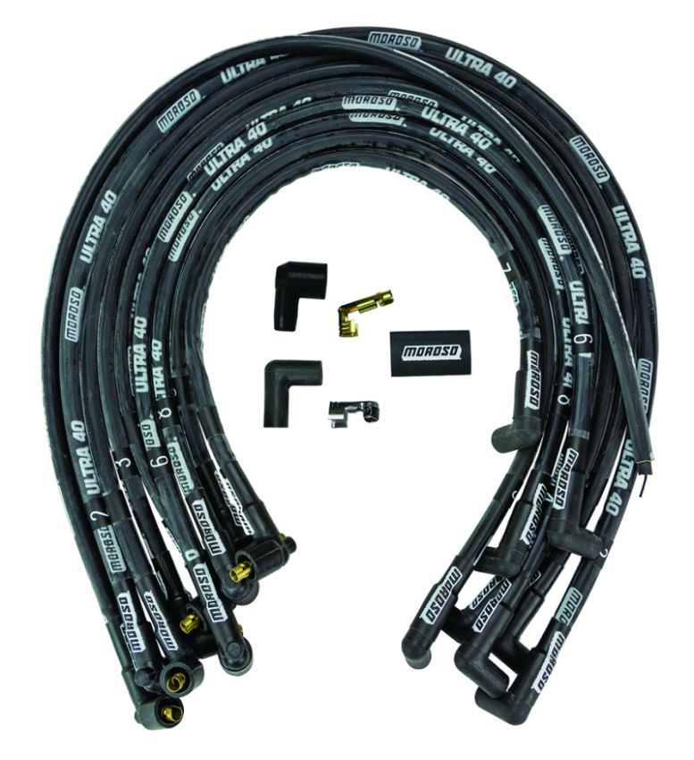 Moroso 73821 Chevrolet Big Block Ignition Wire Set - Ultra 40 - Sleeved - Non-HEI - 90 Degree - Black