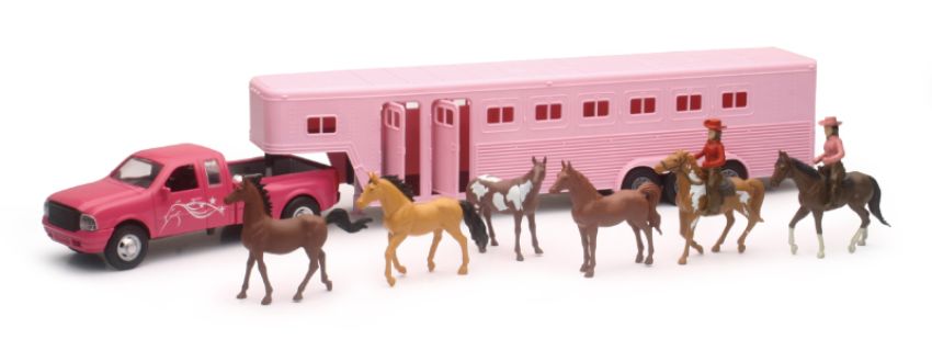 New Ray Toys SS-15395 Pink Pickup Fifth Wheel Horse Trailer Set/ Scale - 1:32