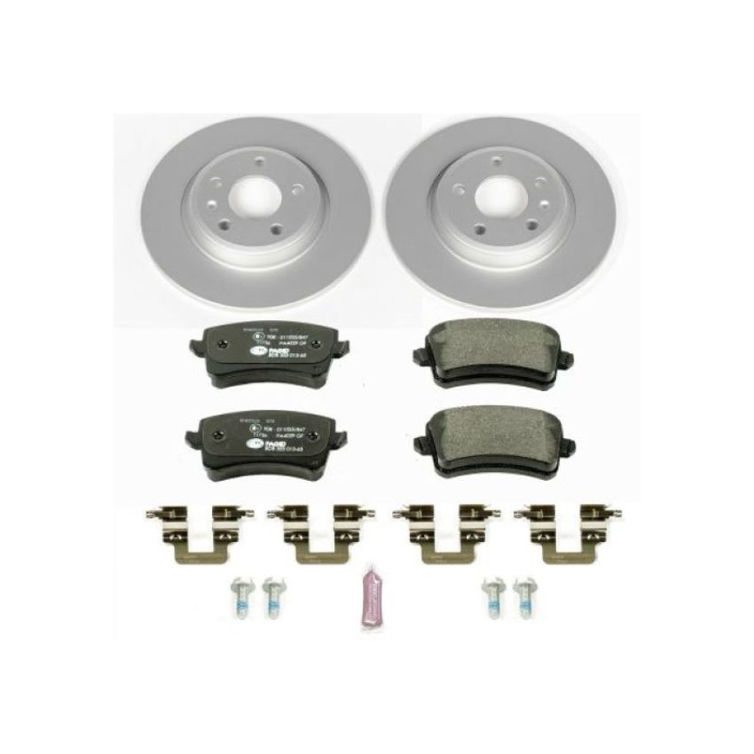 PowerStop ESK4745 Genuine Geomet Coated Rotors, ECE-R90 Brake Pads + Hardware Kit