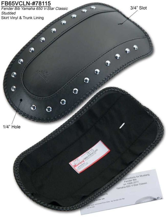 Mustang Motorcycle 78115 Mustang 98-11 Yamaha V-Star Classic Fender Bib w/Studs - Black