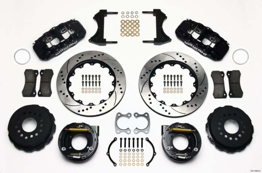Wilwood 140-10946-D AERO4 Rear P-Brake Kit 14.00in Drilled Small Ford 2.66in Offset