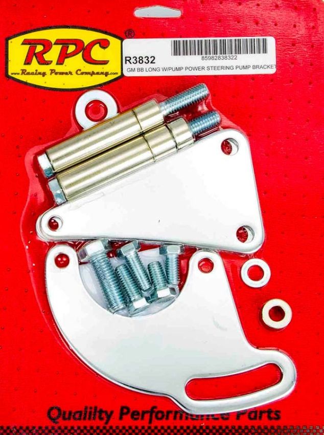 RACING POWER CO-PACKAGED RPCR3832 BBC Saginaw Power Steer Bracket Lwp Chrome