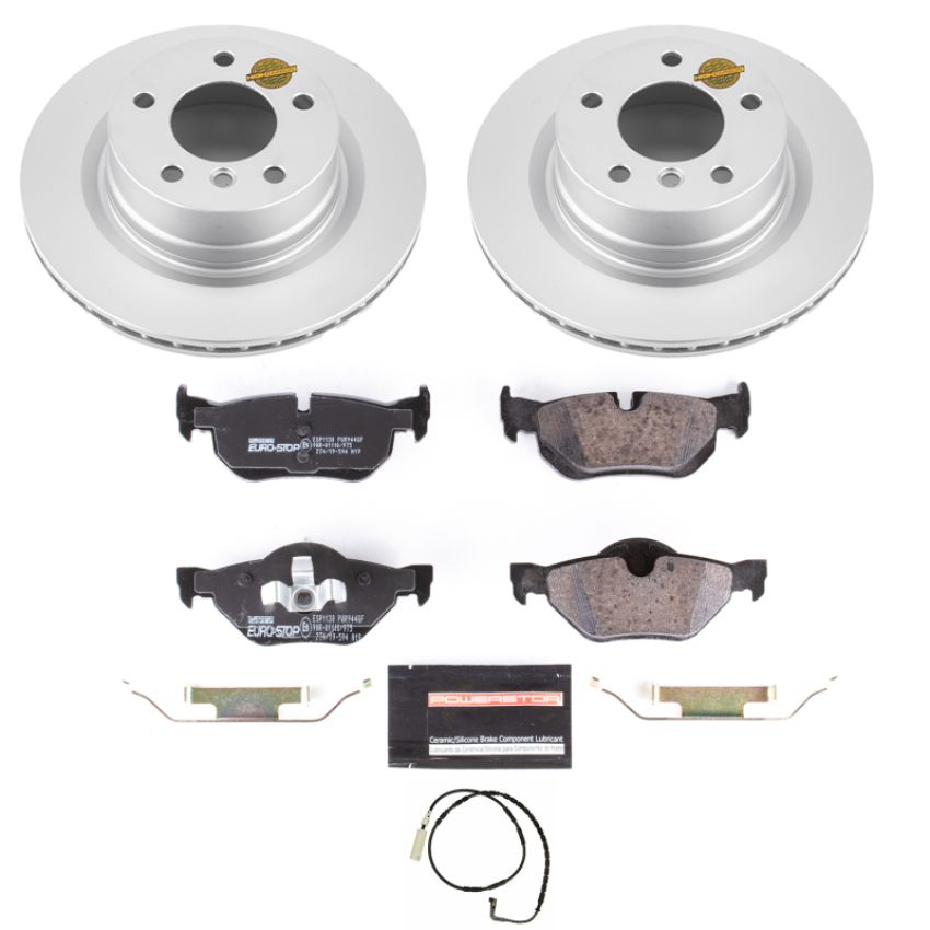 PowerStop ESK5687 Genuine Geomet Coated Rotors, ECE-R90 Brake Pads + Hardware Kit
