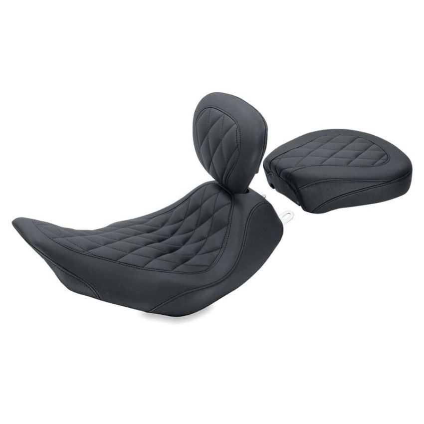 Mustang Motorcycle 79802 Mustang 06-17 Harley Dyna Wide Tripper Solo Seat w/Driver Backrest Diamond Stitch - Black