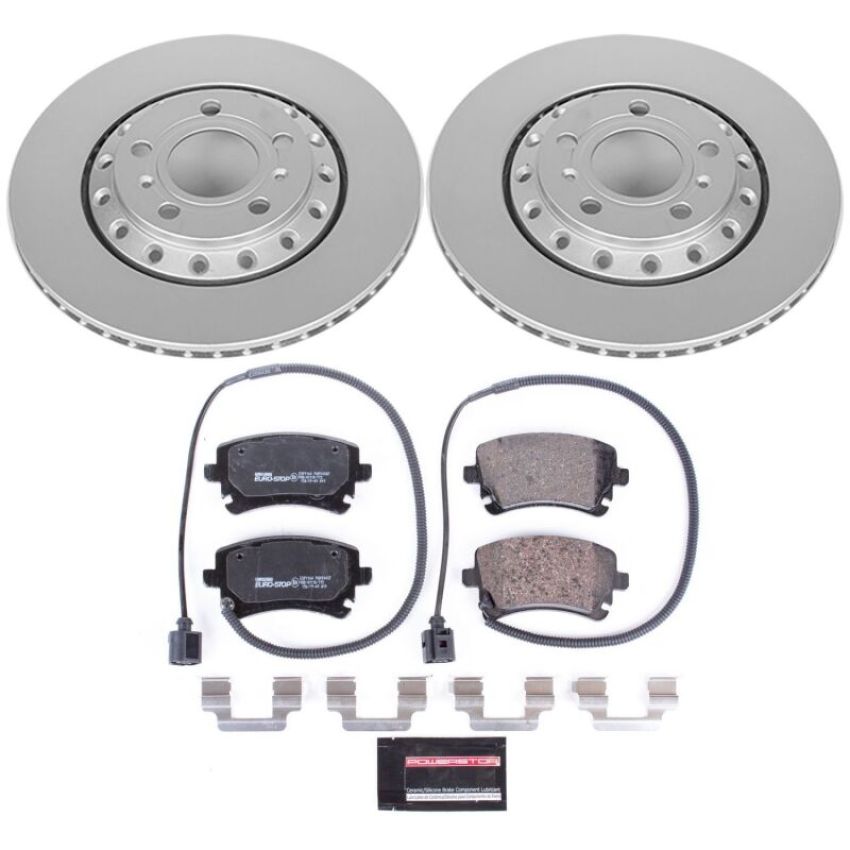 PowerStop ESK4562 Genuine Geomet Coated Rotors, ECE-R90 Brake Pads + Hardware Kit