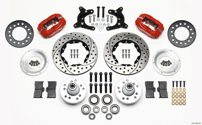 Wilwood 140-11022-DR Forged Dynalite Front Kit 11.00in Drilled Red 62-72 CDP A Body - 9in Drum