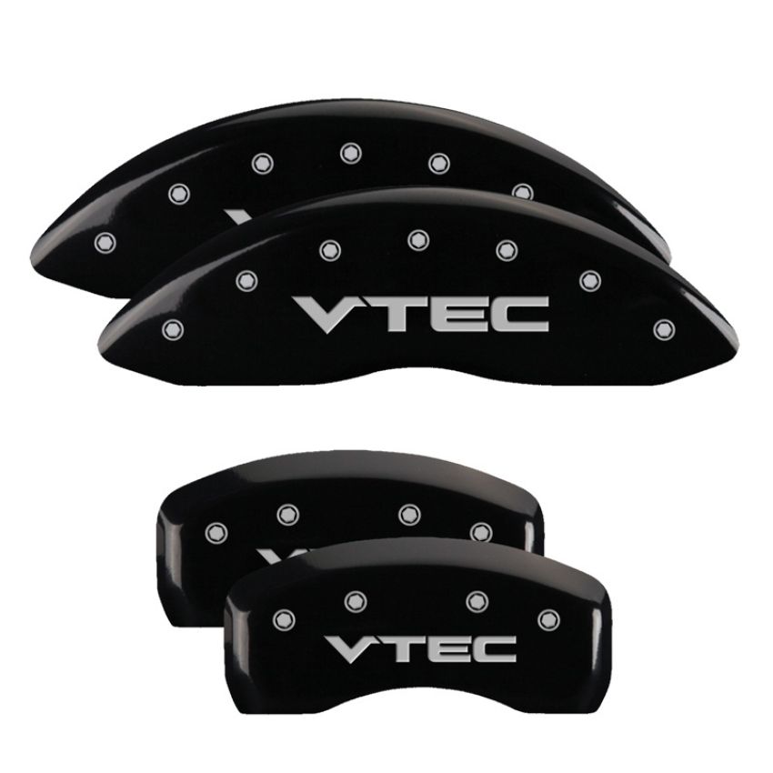MGP 39007SVTCBK 4 Caliper Covers Engraved Front & Rear Vtech Black finish silver ch