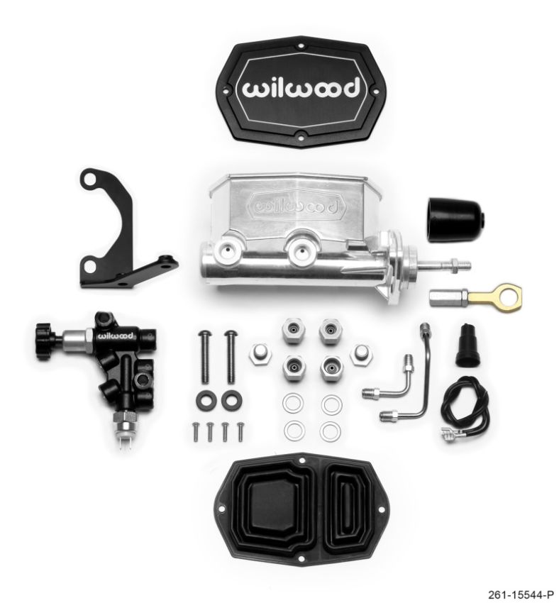 Wilwood 261-15544-P Compact Tandem M/C - 1in Bore w/Bracket and Valve fits Mustang (Pushrod) - Ball Burnished