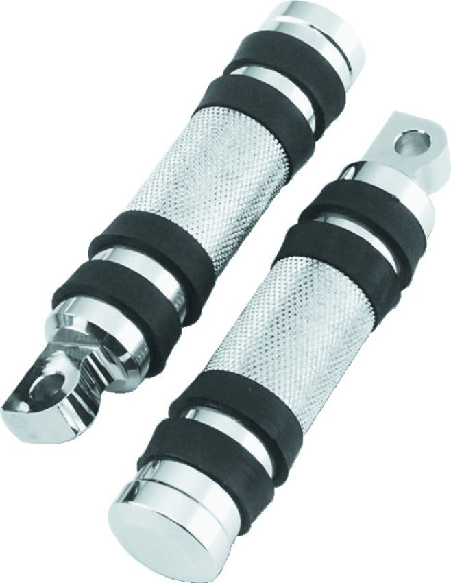 Bikers Choice 490485 Big Twin & XL Chrome Knurled Male Mount Footpegs W/Rubber Bands Pr.