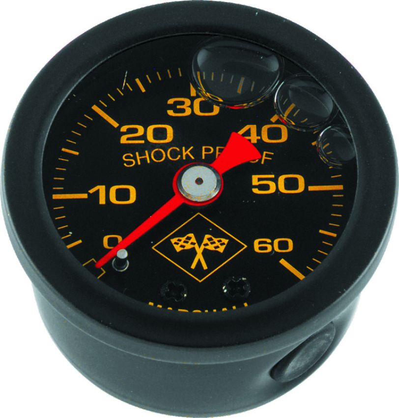 Bikers Choice 496459 0-60 PSI Oil Pressure Gauge Black Face Black Bezel Liquid Filled Universal Custom