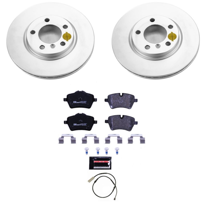 PowerStop ESK6665 Genuine Geomet Coated Rotors, ECE-R90 Brake Pads + Hardware Kit