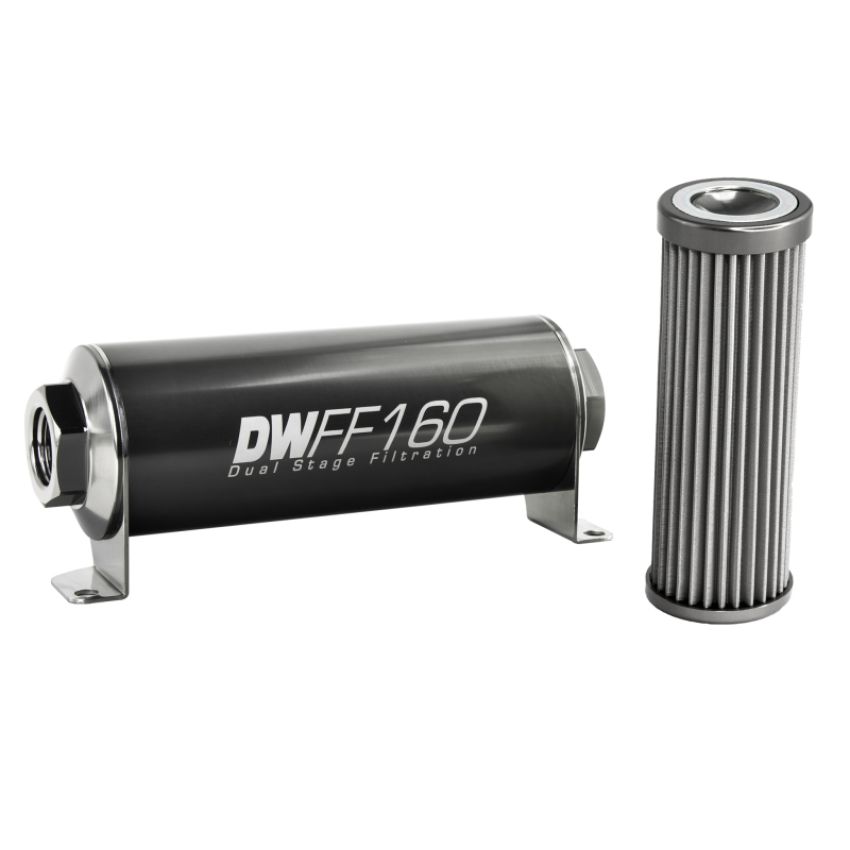 DeatschWerks 8-03-160-040K Stainless Steel 8AN 40 Micron Universal Inline Fuel Filter Housing Kit (160mm)