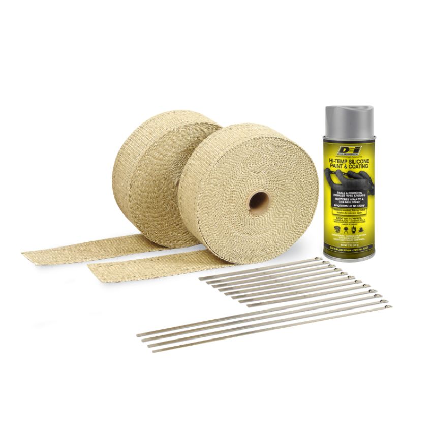 Design Engineering 10112 Exhaust Wrap & HT Spray Kit Glass Fiber Tan 2in x 50ft