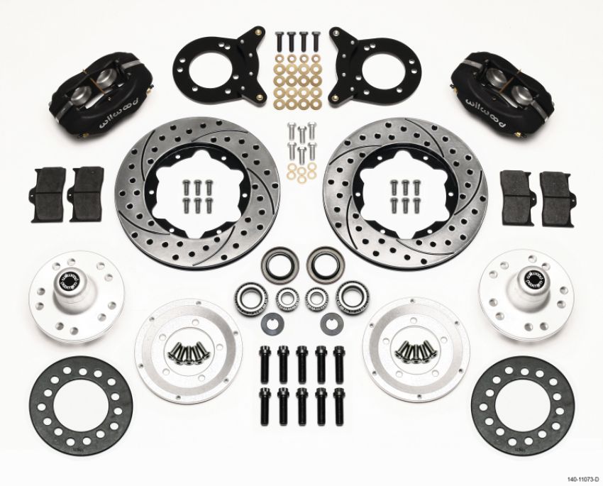Wilwood 140-11073-D Forged Dynalite Front Kit 11.00in Drilled 1970-1973 Mustang Disc & Drum Spindle