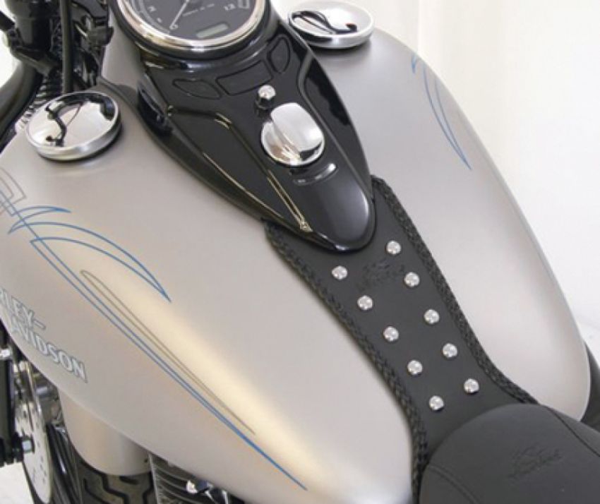 Mustang Motorcycle 93218 Mustang 08-13 Harley FLSTB,09-15 FLSTBC Softail Tank Bib w/Studs - Black