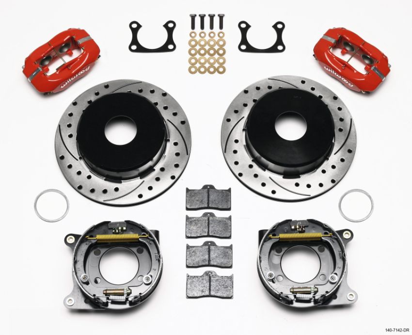 Wilwood 140-7142-DR Forged Dynalite P/S Park Brake Kit Drilled Red Big Ford 2.36in Offset Currie Blank
