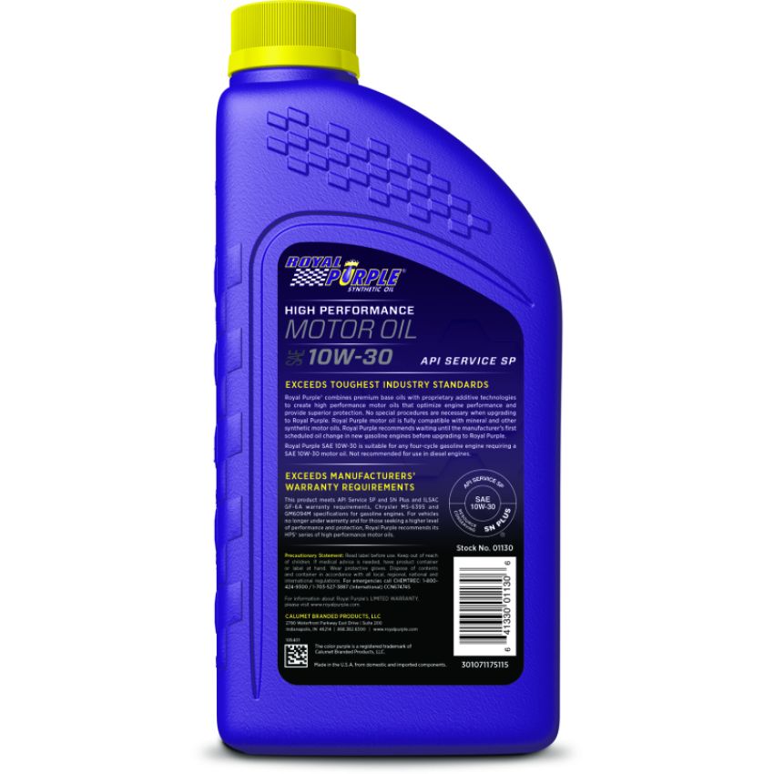 Royal Purple 06130 Premium Synthetic High Performance Multi-Grade 10W-30 Motor Oil - 1 Quart