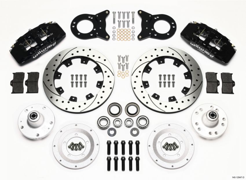 Wilwood 140-12947-D Dynapro 6 Front Hub Kit 12.19in Drilled 1965-1969 Mustang Disc & Drum Spindle
