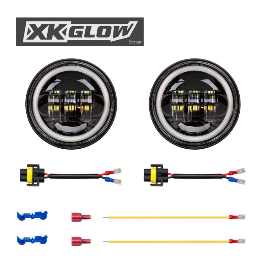 XKGLOW XK042007-B XK Glow Black 2pc. Motorcycle Driving Lights w/ Amber Halo