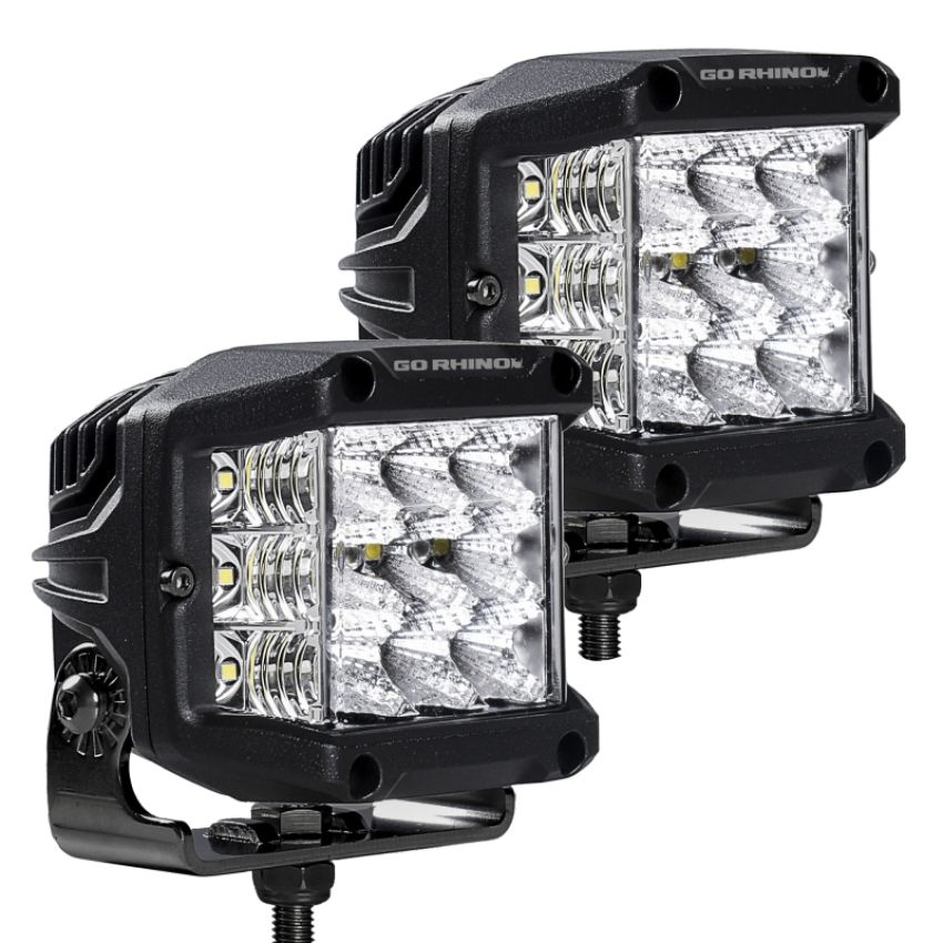 Go Rhino 750300323FCS Xplor Bright Series Sideline Cube LED Flood Light Kit (Surface Mount) 4x3 - Blk (Pair)