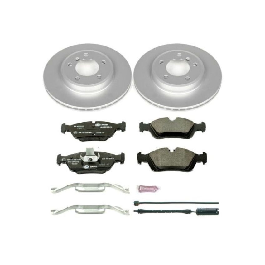 PowerStop ESK867 Genuine Geomet Coated Rotors, ECE-R90 Brake Pads + Hardware Kit