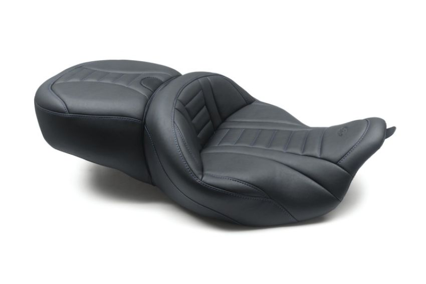 Mustang Motorcycle 79006SB Mustang 08-21 Harley Electra Glide/Rd Glide/Rd King 1PC Seat Deluxe - Black w/ Sky Blue Stitching