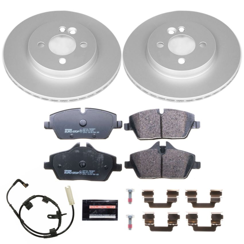 PowerStop ESK6066 Genuine Geomet Coated Rotors, ECE-R90 Brake Pads + Hardware Kit
