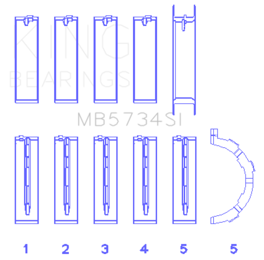 King Engine Bearings MB5734SI0.25 Ford 302 Cid Coyote (Size +0.25mm) Main Bearing Set