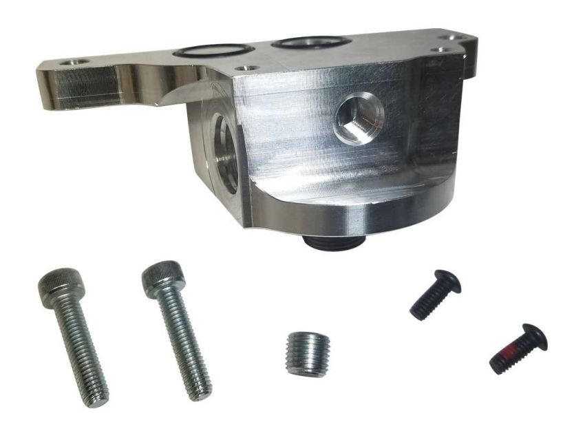 Moroso 23713 GM LS Oil Filter Adapter - Spin On - External Input Inlet - Outbound Rail
