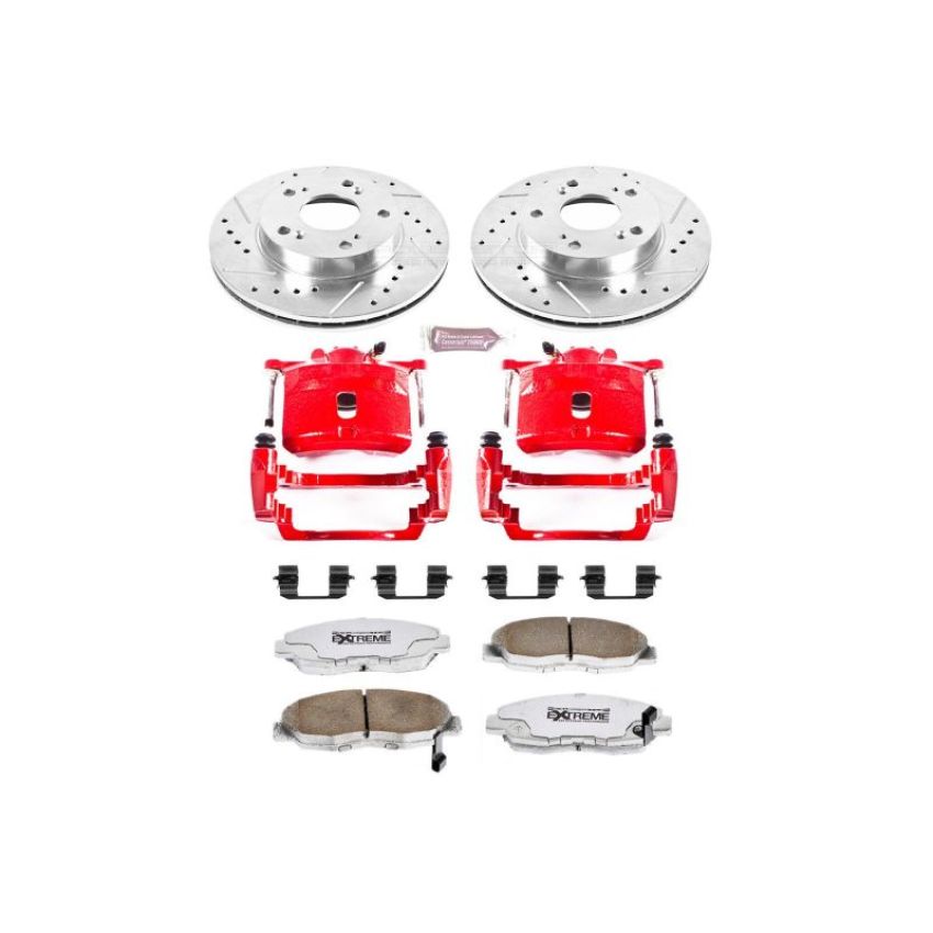 PowerStop KC2384A-26 Z26 Street Performance Ceramic Brake Pad, Drilled Slotted Rotor, and Caliper Kit