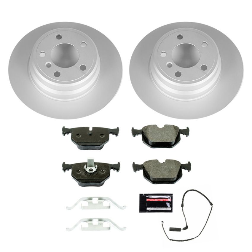 PowerStop ESK5720 Genuine Geomet Coated Rotors, ECE-R90 Brake Pads + Hardware Kit