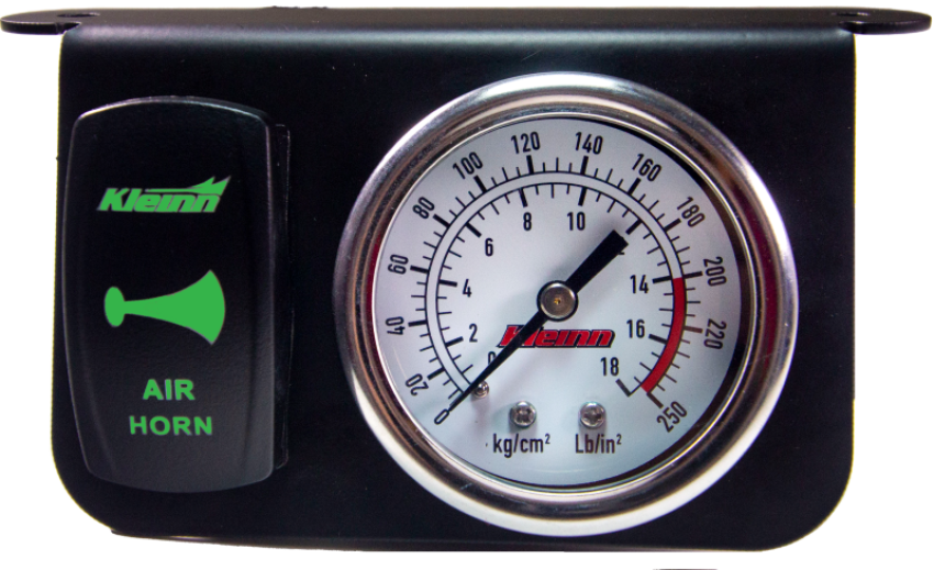 Kleinn Air Horns 1303G Kleinn Panel Mounted 160 PSI Gauge w/ an Illuminated GREEN Momentary Rocker Switch