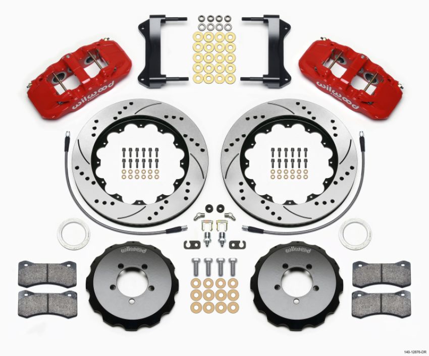 Wilwood 140-12876-DR AERO6 Front Hat Kit 14.00 Drilled Red 1999-2012 Subaru WRX w/Lines