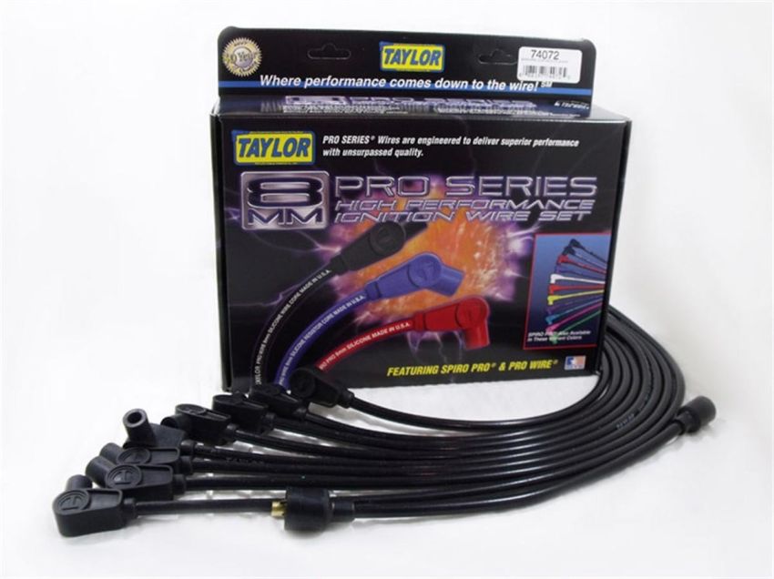 Taylor Cable 74072 Spiro-Pro Custom 8 Cyl Plug Wire Set Black