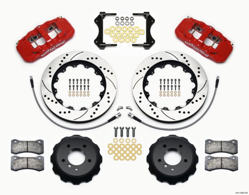 Wilwood 140-13582-DR AERO6 Front Hat Kit 14.00 Drilled Red 2007-2011 BMW E90 Series w/Lines