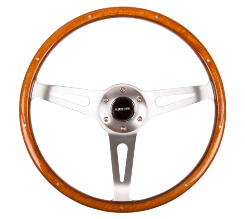 NRG ST-065 Classic Wood Grain Steering Wheel (365mm) Wood w/Metal Accents & Polished Alum. 3-Spoke Center